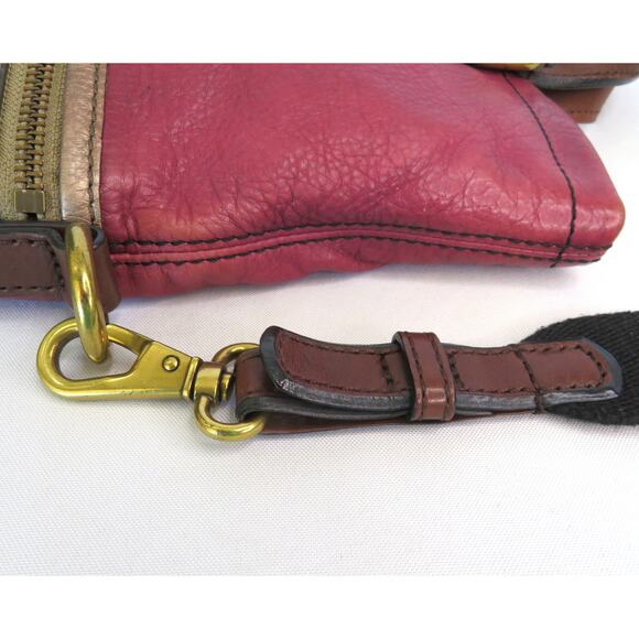 Vtg. FOSSIL Explorer Leather Tote Crossbody Shoulder Bag Black/Mauve - Picture 6 of 11